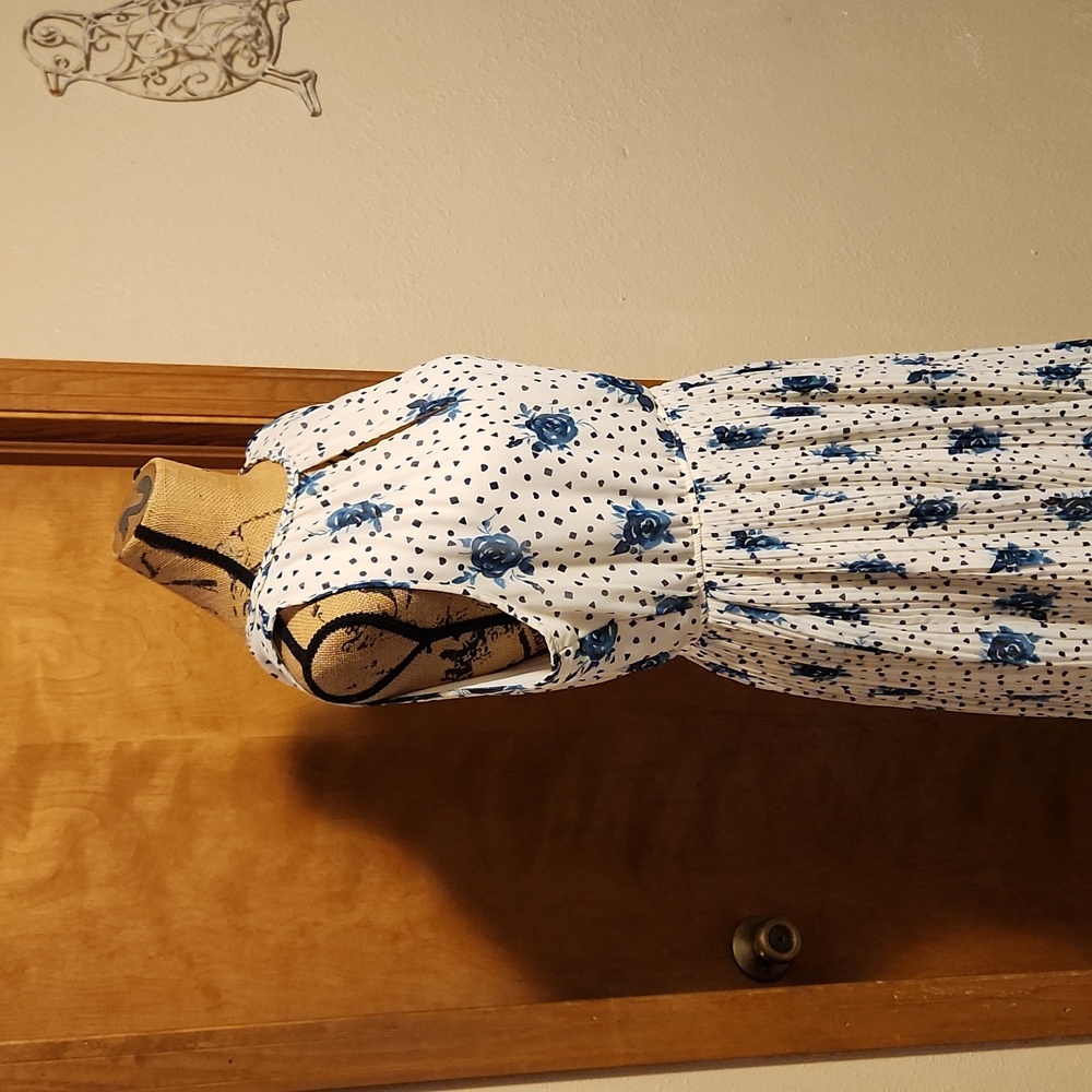 Maison Jules Blue & White Floral Sleeveless Midi Dress, L - Picture 7 of 9